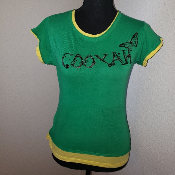 Cooyah Tops - Cooyah Black, Green and Gold Ethnic Shirt